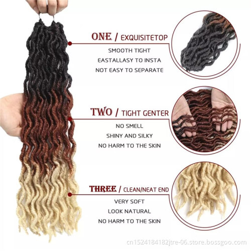 Kaneka fiber 1b 27 30 burgundy ombre gypsy locs hair extensions braids, 18 inch pre looped wavy gypsy faux locs crochet braids